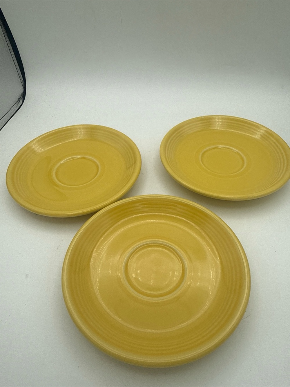 Set of 3 Homer Laughlin Fiesta Ware 6 Inch saucer Plates Sunflower Yellow USA